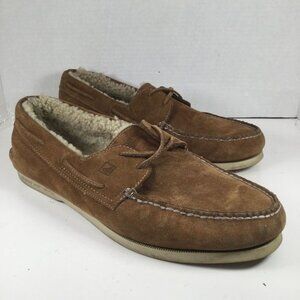 Sperry Boat Shoes Men Size 13 Brown Leather Two Eye Fur Lined Flat Loafers
